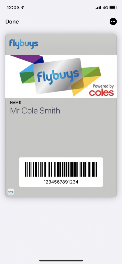 flybuys pass in Apple Wallet